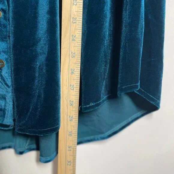 Y2K Inspired Umgee Teal Velvet Tiered Swing Babydoll Tunic Top Size L - Picture 6 of 8